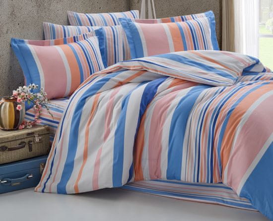 Brotex Prodloužené povlečení bavlna 140x220, 70x90cm Mart blue-pink, zipový uzávěr