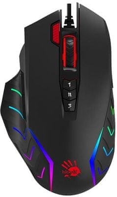 A4Tech Bloody J95S Core 3 (J95S) drátová USB opletený kabel optický senzor nastavitelné rozlišení 8 000 DPI RGB podsvícení 15 zón extra programovatelná tlačítka rychlost odezvy 1 ms