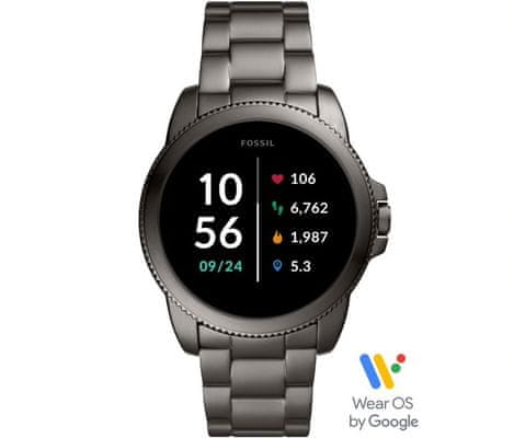 Chytré hodinky Fossil FTW4049 Gen 5E Smartwatch digitální zobrazení času certifikace voděodolnost 3 ATM notifikace z telefonu zvedání hovorů měření tepu krokoměr sledování fyzické aktivity Android iOS dlouhá výdrž baterie smartwatch Wear OS Google Fit AMOLED displej Gorilla Glass monitoring spánku přehled sportovních aktivit nastavitelný vzhled ciferníku GPS Wifi Bluetooth