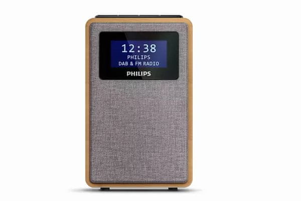 moderní bezdrátový radiopřijímač philips tar5005 dab fm rádio budík 2 časy buzení čistý zvuk 1 w výkon celkem napájení z elektrické sítě lcd displej