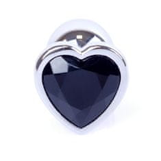 Boss Series Boss Series Jewellery Silver Heart Plug Black - stříbrný anální kolík s drahokamem ve tvaru srdce 7 x 2,7 cm