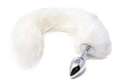 Boss Series Sněhově bílý liščí ocas s kovovým análním kolíkem 45 cm