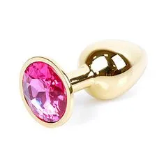 Boss Series Boss Series Jewellery Gold Plug PINK - zlatý anální kolík s drahokamem 7 x 2,7 cm