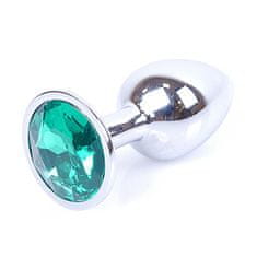 Boss Series Boss Series Jewellery Silver Plug GREEN - stříbrný anální kolík s drahokamem 7 x 2,7 cm