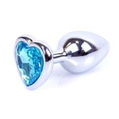 Boss Series Boss Series Jewellery Silver Heart Plug Light Blue - stříbrný anální kolík s drahokamem ve tvaru srdce 7 x 2,7 cm