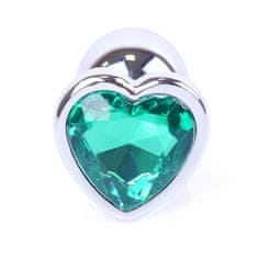 Boss Series Boss Series Jewellery Silver Heart Plug Green - stříbrný anální kolík s drahokamem ve tvaru srdce 7 x 2,7 cm