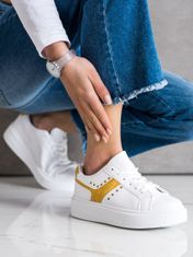 Amiatex Luxusní bílé tenisky dámské bez podpatku + Ponožky Gatta Calzino Strech, bílé, 36