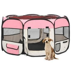 Vidaxl Skládací ohrádka pro psy s taškou růžová 125 x 125 x 61 cm