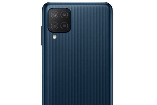 Samsung Galaxy M12 velký displej 6,5palcový PLS IPS displej HD+ 90Hz obnovovací frekvence dlouhá výdrž velkokapacitní baterie 5000 mAh rychlonabíjení 15W výkonný procesor Exynos 850 čtyřnásobný fotoaparát ultraširokoúhlý makro hloubkový objektiv čtečka otisku prstů NFC 4GB RAM Bluetooth 5.0 Android 11 One UI 3.1 elegantní design bezrámečkový displej dual SIM