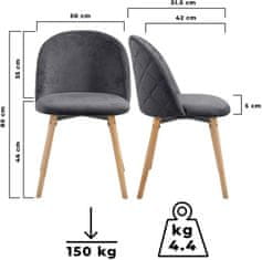 shumee Sada jídelních židlí sametové, tmavě šedé, 2 ks