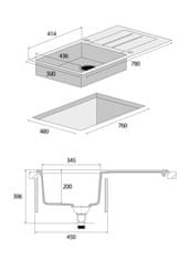 Concept Granitový dřez s odkapem DG10C45be Cubis BÉŽOVÝ