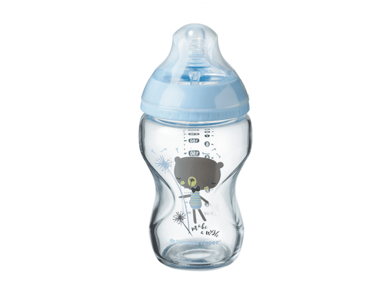 Tommee Tippee Kojenecká láhev C2N 250ml skleněná potisk Blue, 0m+