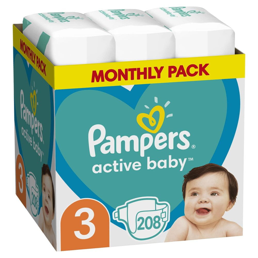 Pampers Pleny Active Baby 3 Midi (6-10 kg) Měsíční balení - 208 ks