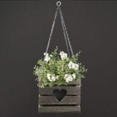 AMADEA Dřevěný závěsný obal na květináč se srdcem tmavý, 27x27x21 cm, český výrobek