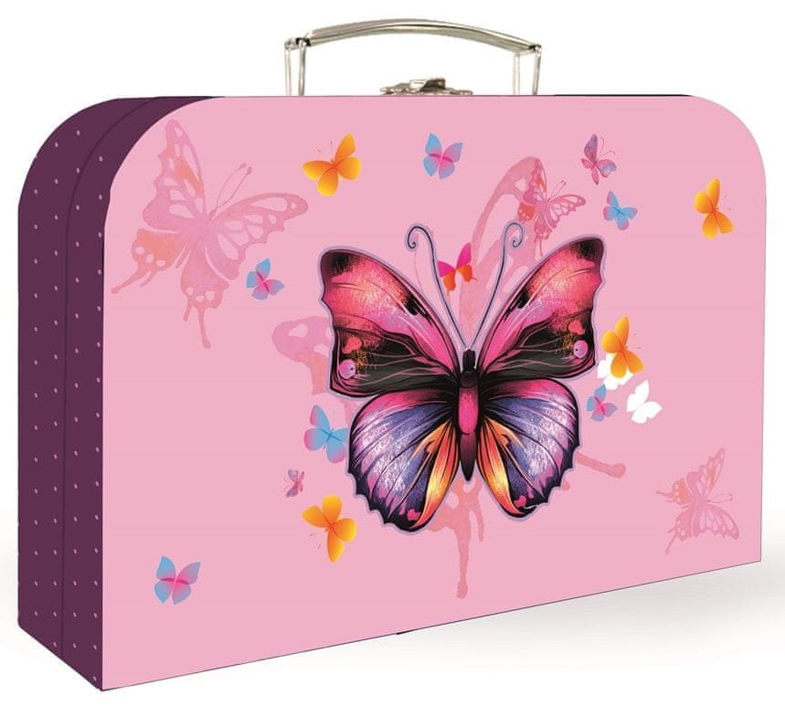 Karton P+P Kufřík lamino 34 cm Motýl - růžový - použité