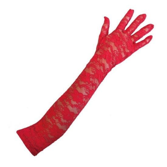 funny fashion Krajkové dlouhé rukavice červené 45cm