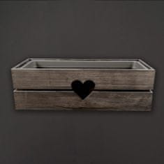 AMADEA Dřevěný obal s truhlíkem se srdcem tmavý, 52x21,5x17cm Český výrobek