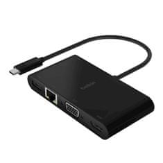 USB-C multimediální nabíjecí adaptér na HDMI, VGA, GBE, USB-A, černý, AVC004BTBK