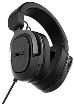 Asus TUF Gaming H3, vzduchotěsná komora, kovový kryt, velké měniče, ovládání hlasitosti, kvalitní zvuk prostorový zvuk 7.1