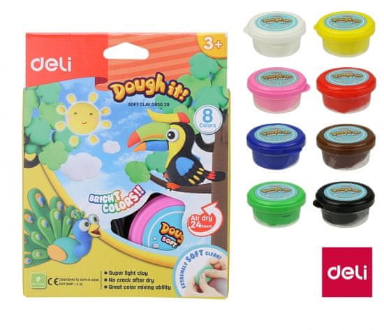 Deli stationery Plastelína pěnová samotvrdnoucí 8 barev DELI ED85020