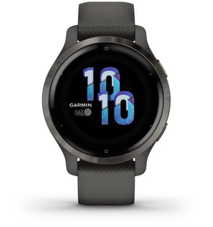 Chytré hodinky Garmin VENU 2S, AMOLED displej, smart watch, pokročilé, zdravotní funkce, tep, dech, menstruační cyklus, pitný režim, metabolismus, kalorie, vzdálenosti, kroky, aktivita, odpočinek, spánek dlouhá výdrž baterie 10 dní vodotěsné 5 ATM animovaná cvičení hudební přehrávač 650 skladeb Garmin Pay bezkontaktní platby Gorilla Glass 3 sportovní aplikace silové tréninky detailní analýza spánku