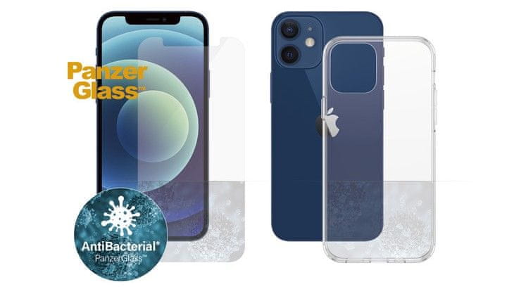 PanzerGlass Standard Antibacterial Bundle 2v1 pro Apple iPhone 12 mini černé (sklo + čirý TPU obal) B2707