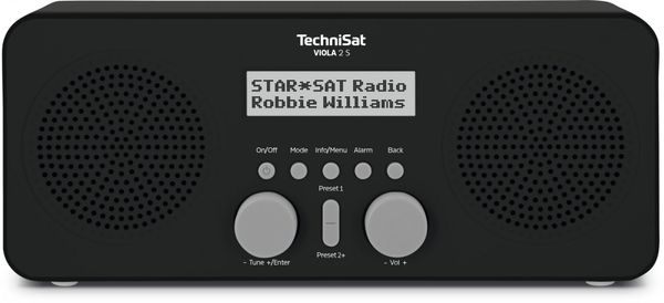 moderní technisat viola 2 s dab fm tuner automatické vyhledávání stanic lcd podsvícený displej předvolby 20 plus 20 hodiny datum budík odložené buzení snooze časovač vypnutí sleep skvělý zvuk bez šumu