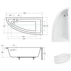 Besco Asymetrická vana FONDI 140 × 70 cm Bez nožiček Pravé