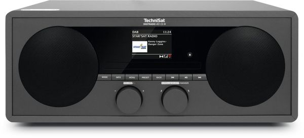 moderný mikrosystém TechniSat DIGITRADIO 451 CD IR dab fm tuner automatické vyhľadávanie staníc podsvietený displej predvoľby 40 plus 40 hodiny dátum budík odložené budenie snooze reproduktory integrované wifi technológia TechniSat connect aplikácia