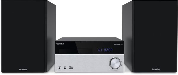  moderní mikrosystém technisat digitradio 750 dab fm tuner automatické vyhledávání stanic podsvícený displej předvolby 30 plus 30 skvělý zvuk bez šumu stereo aux in vstup reproduktory 