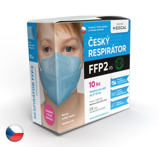 Dama Trade s.r.o. 10x Český respirátor FFP2 vhodný pro děti - modrý (16,4 Kč/ks bez DPH)