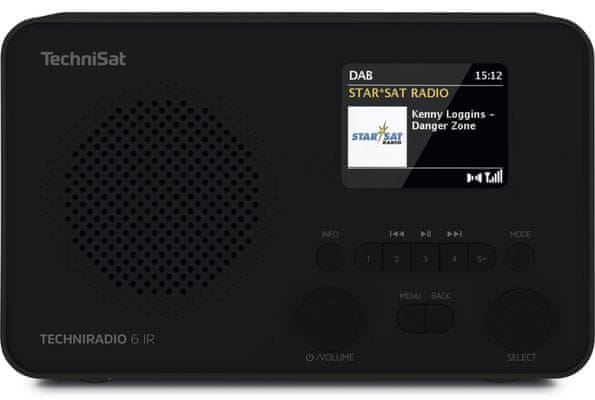 moderní radiopřijímač technisat TECHNIRADIO 6 IR dab fm tuner automatické vyhledávání stanic podsvícený displej předvolby 20 plus 20 hodiny datum budík odložené buzení snooze wifi technologie technisat connect aplikace mono reproduktor