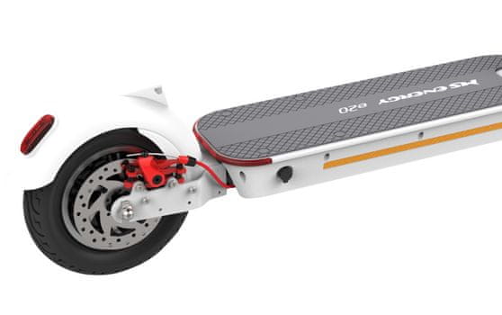 Elektrická koloběžka MS Energy E-scooter e20 white skládací nízká hmotnost jízdní režimy nafukovací preumatiky multifunkční LCD displej hliníková kontrukce rychlost 35 km dojezd 40 km LED světla elektrokoloběžka výkon 450 W dobíjení během jízdy Energy recovery system