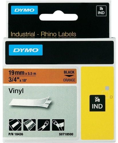 Dymo vinylová páska RHINO D1 19 mm x 5,5 m, černá na oranžové, S0718500