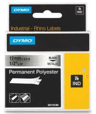 Dymo permanentní polyesterová páska RHINO D1 12 mm x 5,5 m, černá na metalické, S0718180