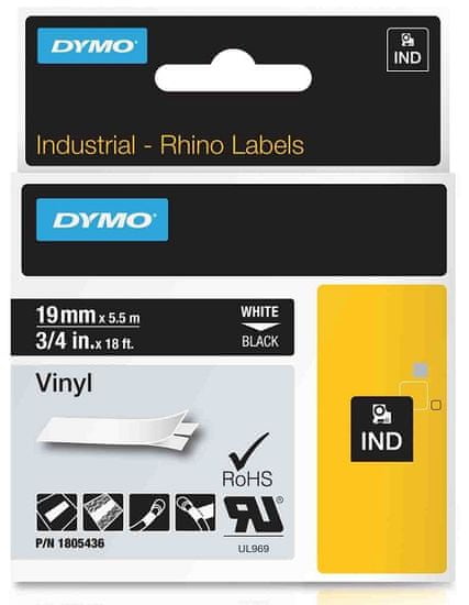 Dymo vinylová páska RHINO D1 19 mm x 5,5 m, bílá na černé, 1805436