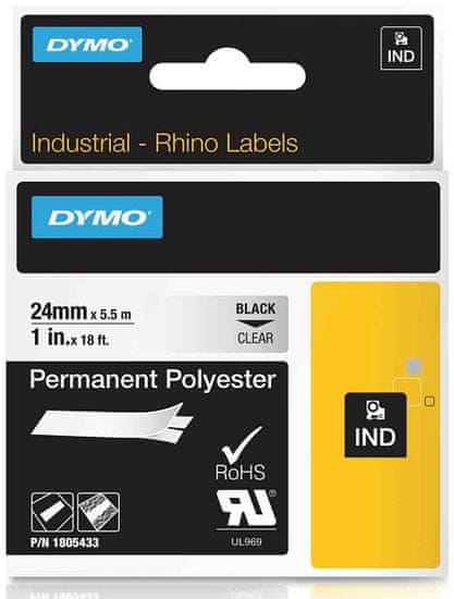 Dymo permanentní polyesterová páska RHINO D1 24 mm x 5,5 m, černá na průhledné, 1805433
