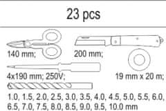 YATO Vložka do zásuvky - izol. páska, zkoušečka, nůžky, montážní nůž, sada vrtáků 1-10mm