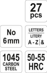 YATO Razidla písmenková 6 mm 27 ks A-Z,&