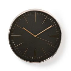 Nedis CLWA013PC30BK analogové nástěnné hodiny 30 cm černá + růžové zlato