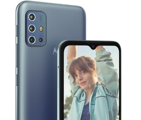 moderní mobilní dotykový telefon smartphone Motorola G20 power 10w nabíjení 5000 mah baterie 48h výdrž lte wifi Bluetooth 2 sim paměťová karta NFC platby 6,5palcový displej HD+ Max Vision displej 48mpx fotoaparát IP52 google assistant výkonný procesor kvalitní displej čtečka otisku prstů odemykání  obličejem selfie kamera 13 Mpx