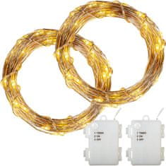 Greatstore Sada 2 kusů světelných drátů - 100 LED, teplá bílá