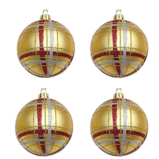 Guirma Vánoční ozdoby koule zlaté zdobené proužky 4ks 70mm plastové