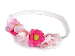 Kraftika 1ks růžová pružná čelenka lurexová do vlasů s květy