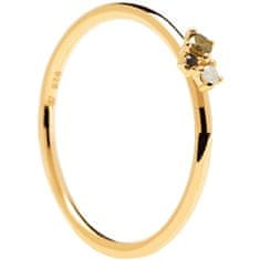 PDPAOLA Slušivý pozlacený prsten ze stříbra se zirkony LIME BLUSH AN01-194 (Obvod 54 mm)