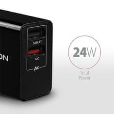 AXAGON QUICK a SMART nabíječka do sítě, 2x USB port QC3.0/AFC/FCP + 5V-1.2A, 24W ACU-QS24