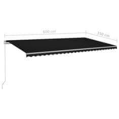 Greatstore Ručně zatahovací markýza s LED světlem 600 x 350 cm antracitová