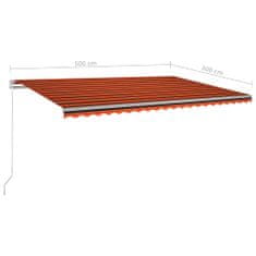 Greatstore Ručně zatahovací markýza s LED světlem 500x300 cm oranžovohnědá