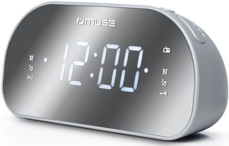 moderní radiobudík muse m170cmr pll fm tuner duální alarm velký displej stmívatelný záložní baterie