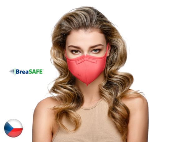 BreaSAFE® 5x Český NanoRespirátor BreaSAFE FFP2 - Znovupoužitelný - červený L